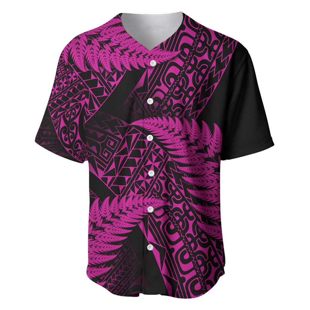 New Zealand Rugby Pacific Personalised Baseball Jersey All Pink Maori Pasifika Fern Pattern