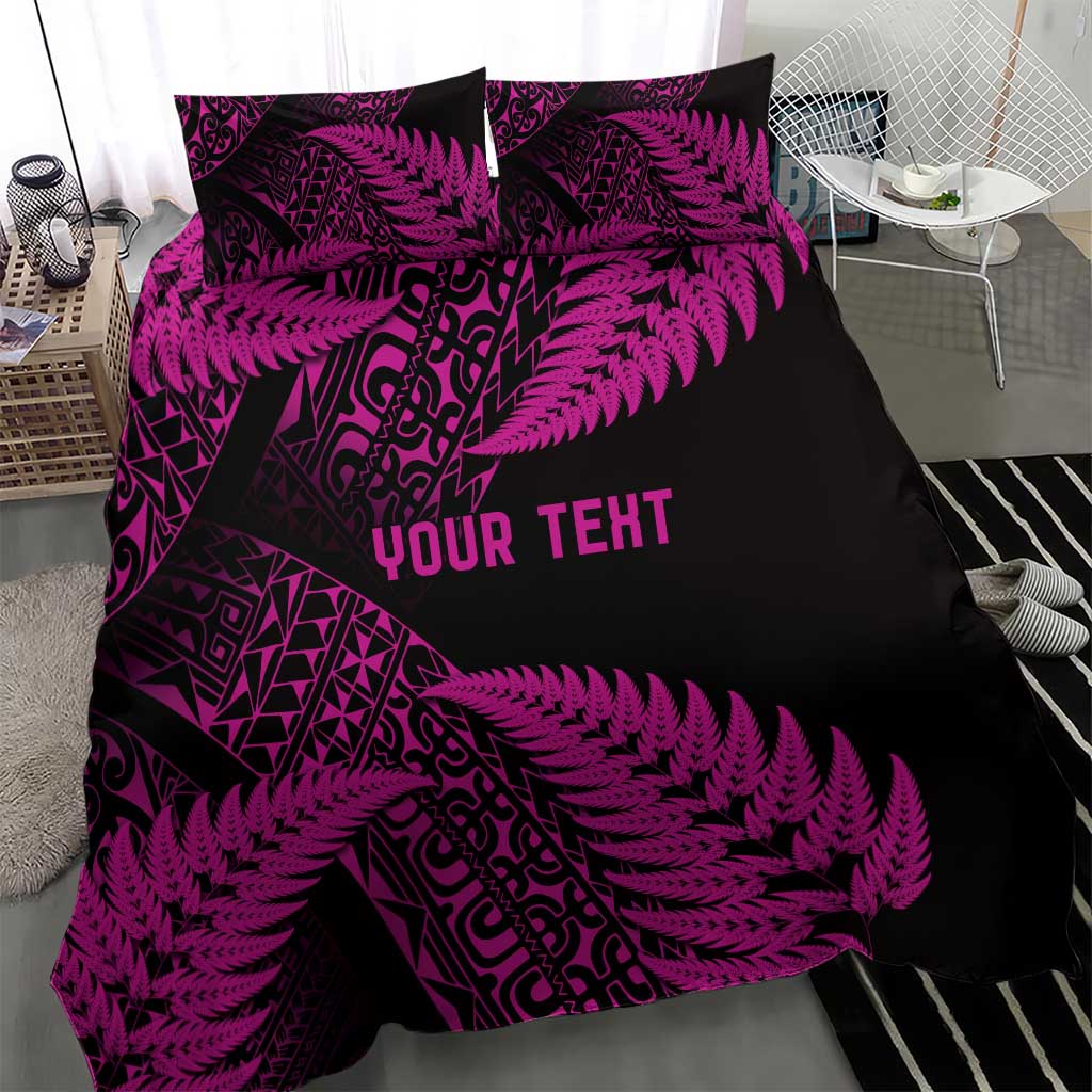 New Zealand Rugby Pacific Personalised Bedding Set All Pink Maori Pasifika Fern Pattern