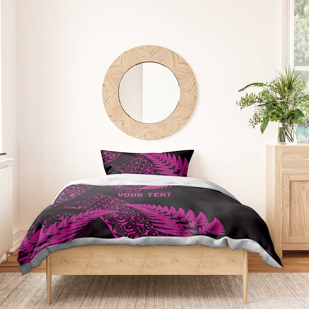 New Zealand Rugby Pacific Personalised Bedding Set All Pink Maori Pasifika Fern Pattern