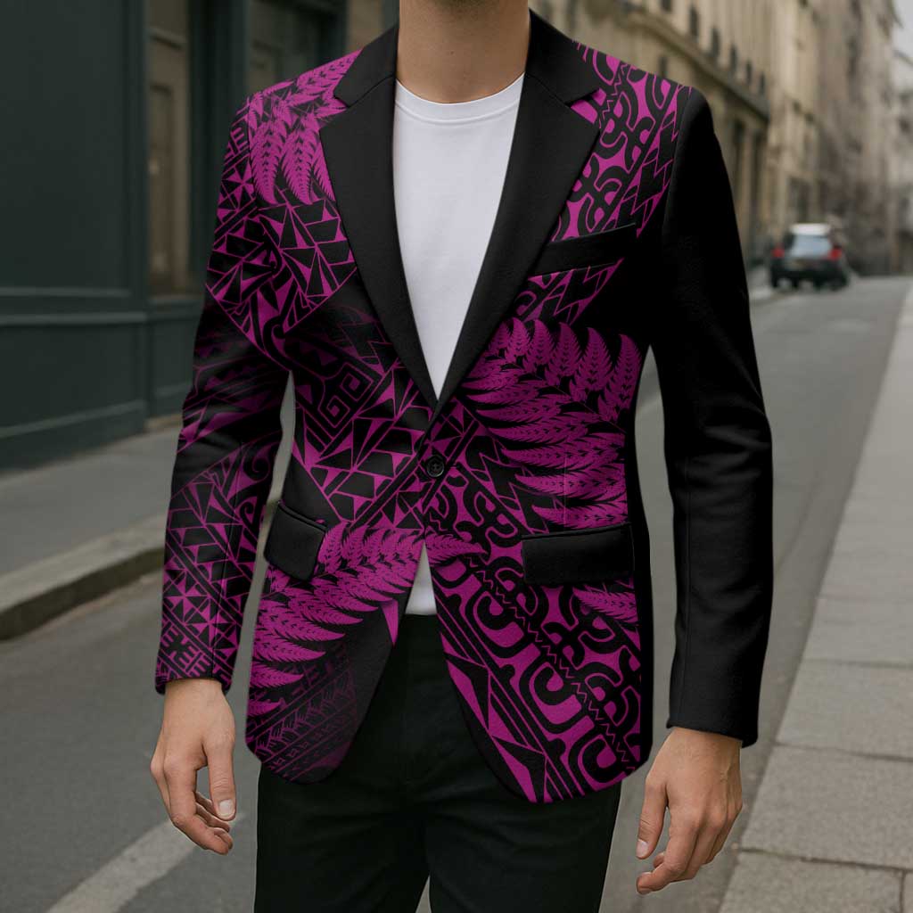 New Zealand Rugby Pacific Personalised Blazer All Pink Maori Pasifika Fern Pattern - Polynesian Pride