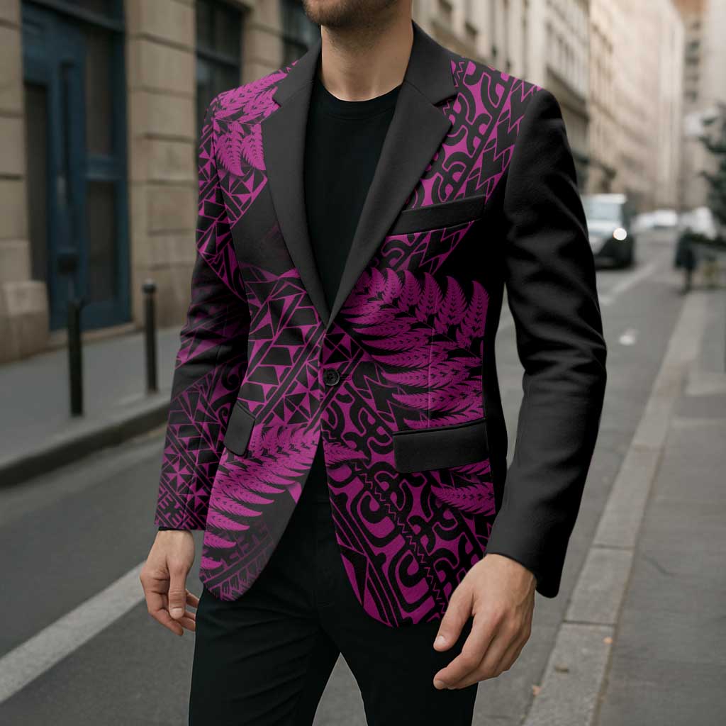 New Zealand Rugby Pacific Personalised Blazer All Pink Maori Pasifika Fern Pattern - Polynesian Pride