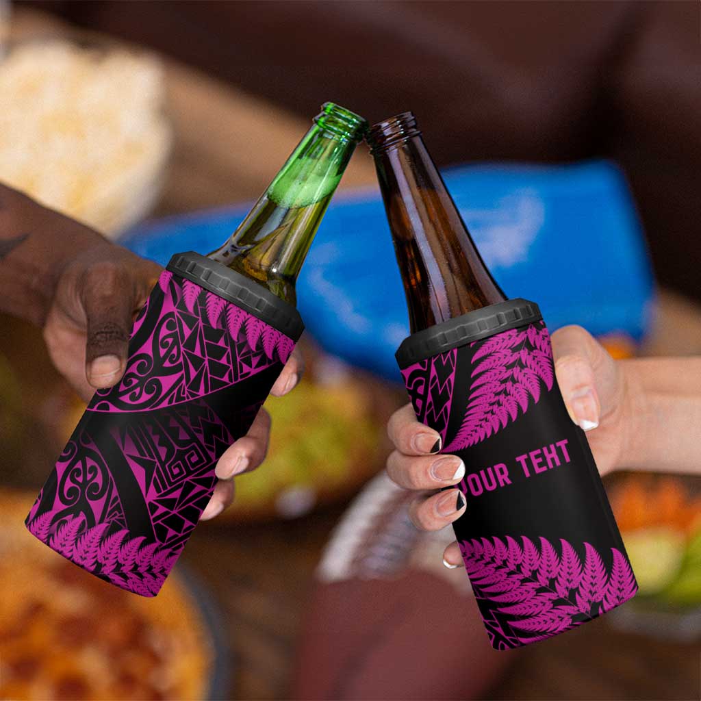 New Zealand Rugby Pacific Personalised 4 in 1 Can Cooler Tumbler All Pink Maori Pasifika Fern Pattern