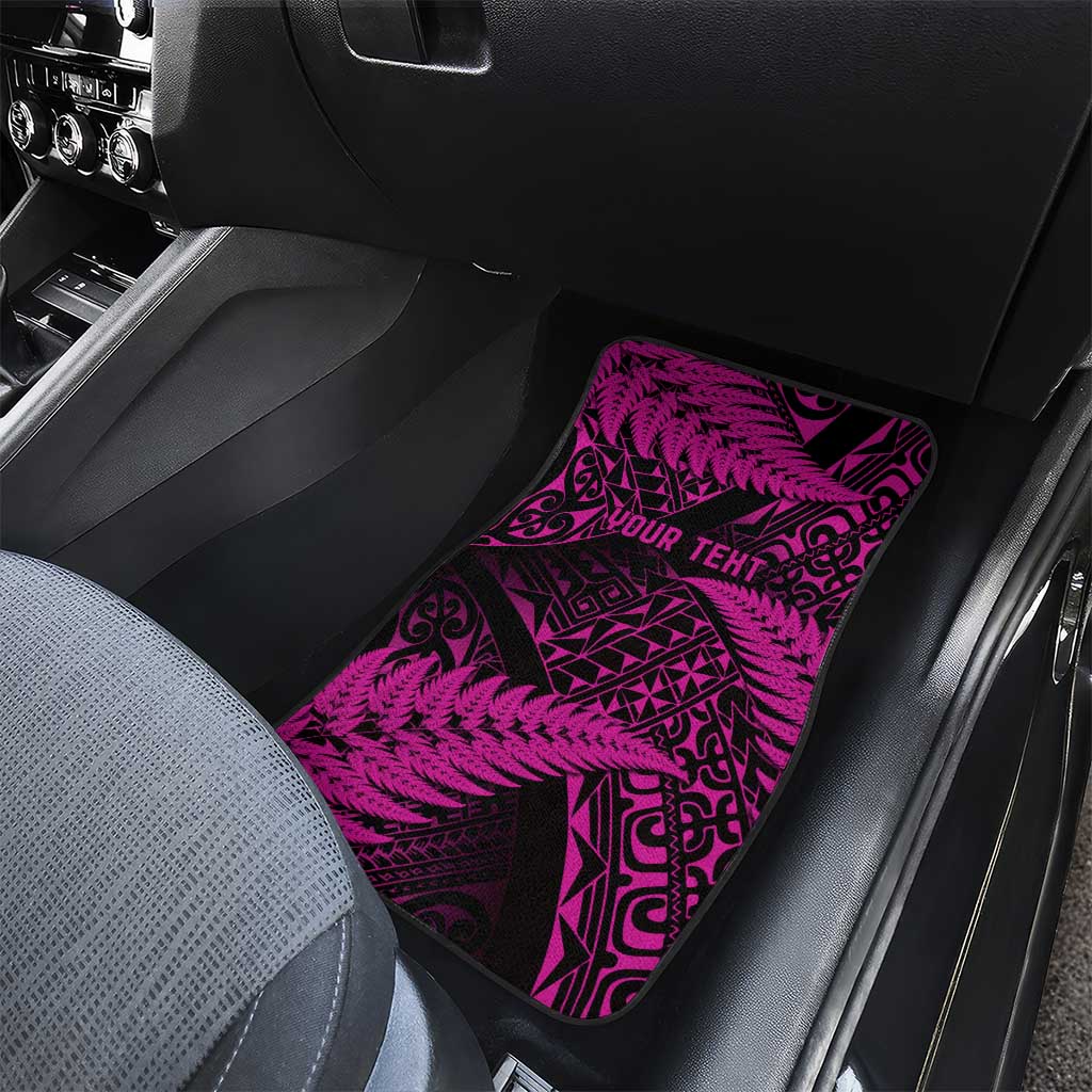 New Zealand Rugby Pacific Personalised Car Mats All Pink Maori Pasifika Fern Pattern