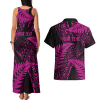 New Zealand Rugby Pacific Personalised Couples Matching Tank Maxi Dress and Hawaiian Shirt All Pink Maori Pasifika Fern Pattern LT9 - Polynesian Pride