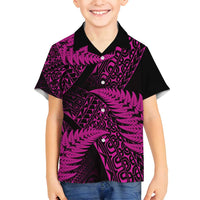New Zealand Rugby Pacific Personalised Family Matching Long Sleeve Bodycon Dress and Hawaiian Shirt All Pink Maori Pasifika Fern Pattern LT9 Son's Shirt Pink - Polynesian Pride