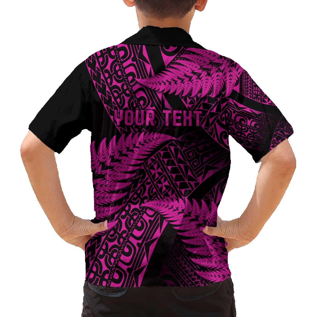 New Zealand Rugby Pacific Personalised Family Matching Off The Shoulder Long Sleeve Dress and Hawaiian Shirt All Pink Maori Pasifika Fern Pattern LT9 - Polynesian Pride