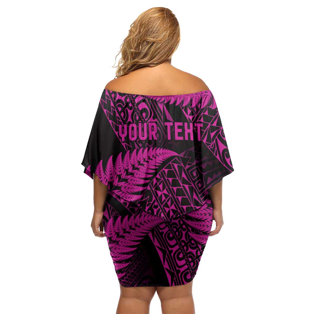 New Zealand Rugby Pacific Personalised Family Matching Off Shoulder Short Dress and Hawaiian Shirt All Pink Maori Pasifika Fern Pattern