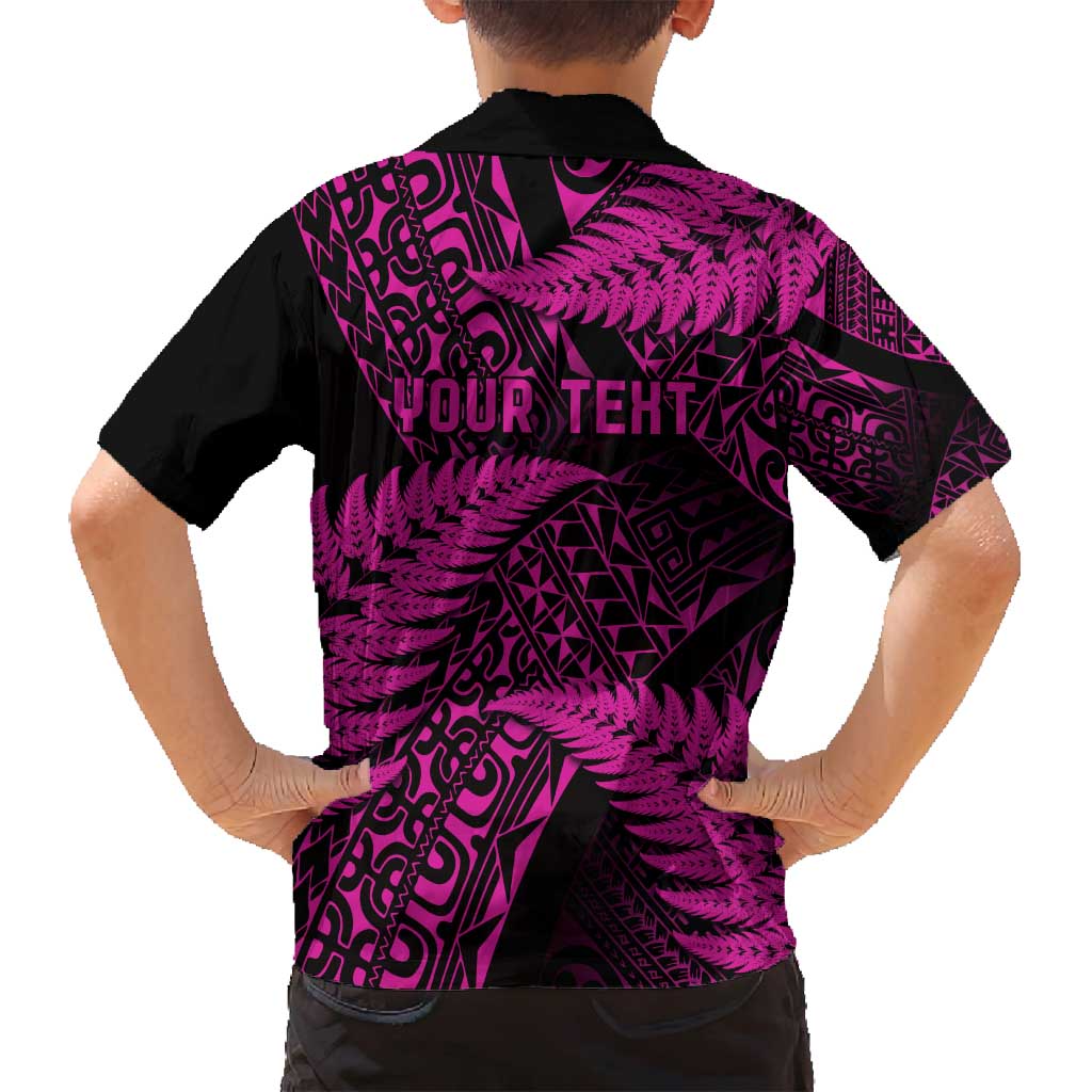New Zealand Rugby Pacific Personalised Family Matching Puletasi and Hawaiian Shirt All Pink Maori Pasifika Fern Pattern LT9 - Polynesian Pride