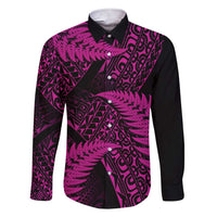 New Zealand Rugby Pacific Personalised Family Matching Short Sleeve Bodycon Dress and Hawaiian Shirt All Pink Maori Pasifika Fern Pattern LT9 Dad's Shirt - Long Sleeve Pink - Polynesian Pride