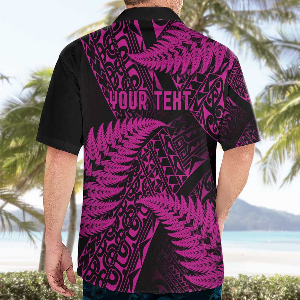 New Zealand Rugby Pacific Personalised Hawaiian Shirt All Pink Maori Pasifika Fern Pattern