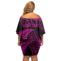New Zealand Rugby Pacific Personalised Off Shoulder Short Dress All Pink Maori Pasifika Fern Pattern