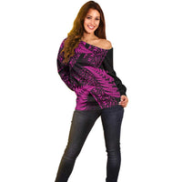 New Zealand Rugby Pacific Personalised Off Shoulder Sweater All Pink Maori Pasifika Fern Pattern