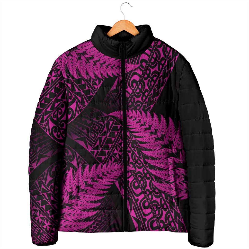 New Zealand Rugby Pacific Personalised Padded Jacket All Pink Maori Pasifika Fern Pattern - Polynesian Pride