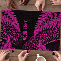 New Zealand Rugby Pacific Personalised Puzzle All Pink Maori Pasifika Fern Pattern - Polynesian Pride