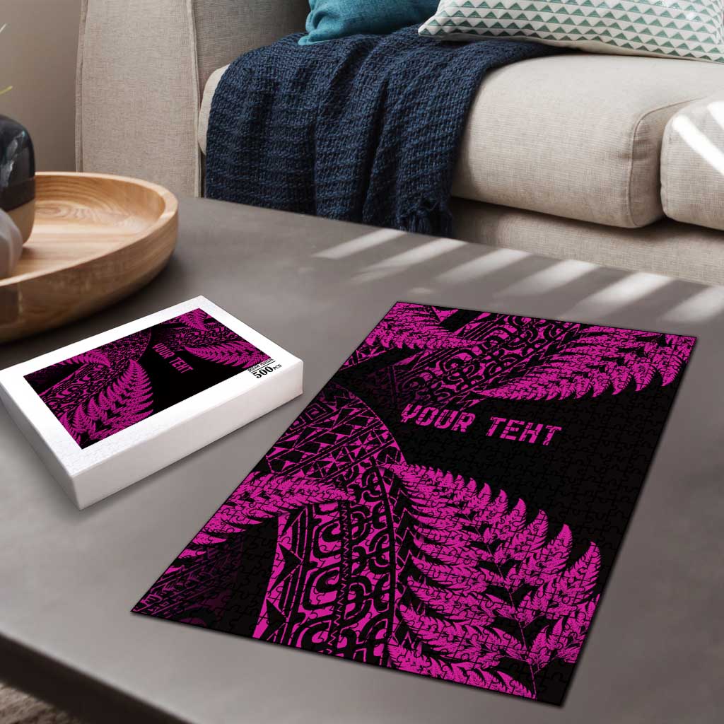 New Zealand Rugby Pacific Personalised Puzzle All Pink Maori Pasifika Fern Pattern - Polynesian Pride