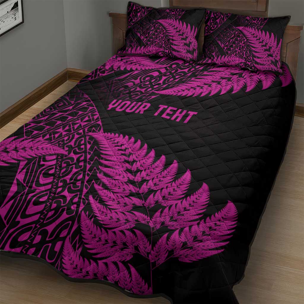 New Zealand Rugby Pacific Personalised Quilt Bed Set All Pink Maori Pasifika Fern Pattern