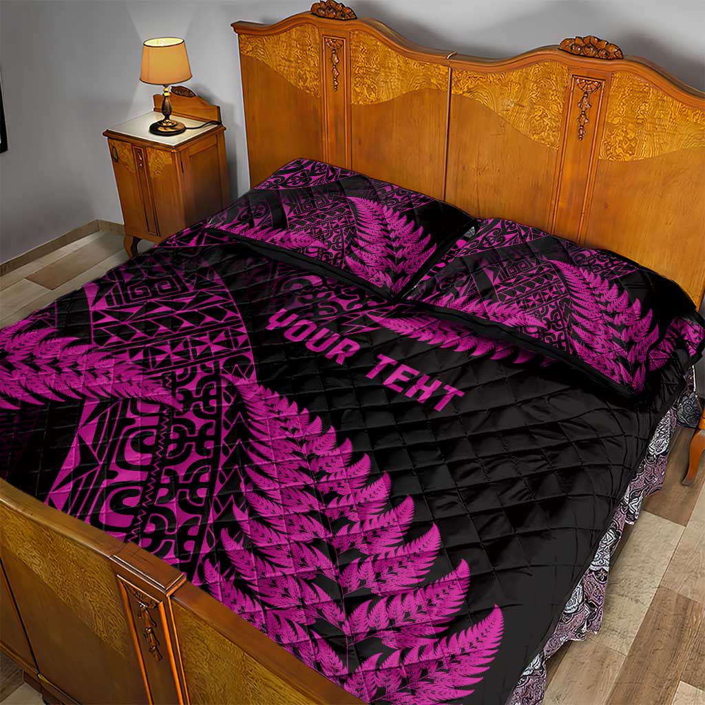 New Zealand Rugby Pacific Personalised Quilt Bed Set All Pink Maori Pasifika Fern Pattern