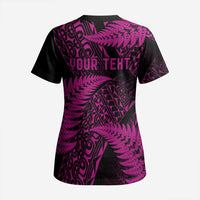 New Zealand Rugby Pacific Personalised Scrub Top All Pink Maori Pasifika Fern Pattern - Polynesian Pride