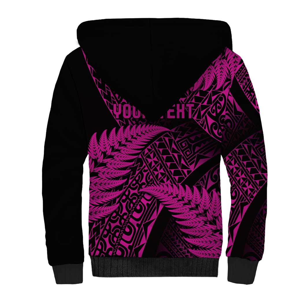 New Zealand Rugby Pacific Personalised Sherpa Hoodie All Pink Maori Pasifika Fern Pattern