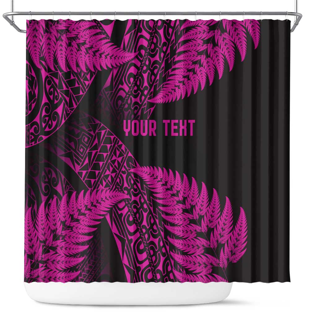 New Zealand Rugby Pacific Personalised Shower Curtain All Pink Maori Pasifika Fern Pattern