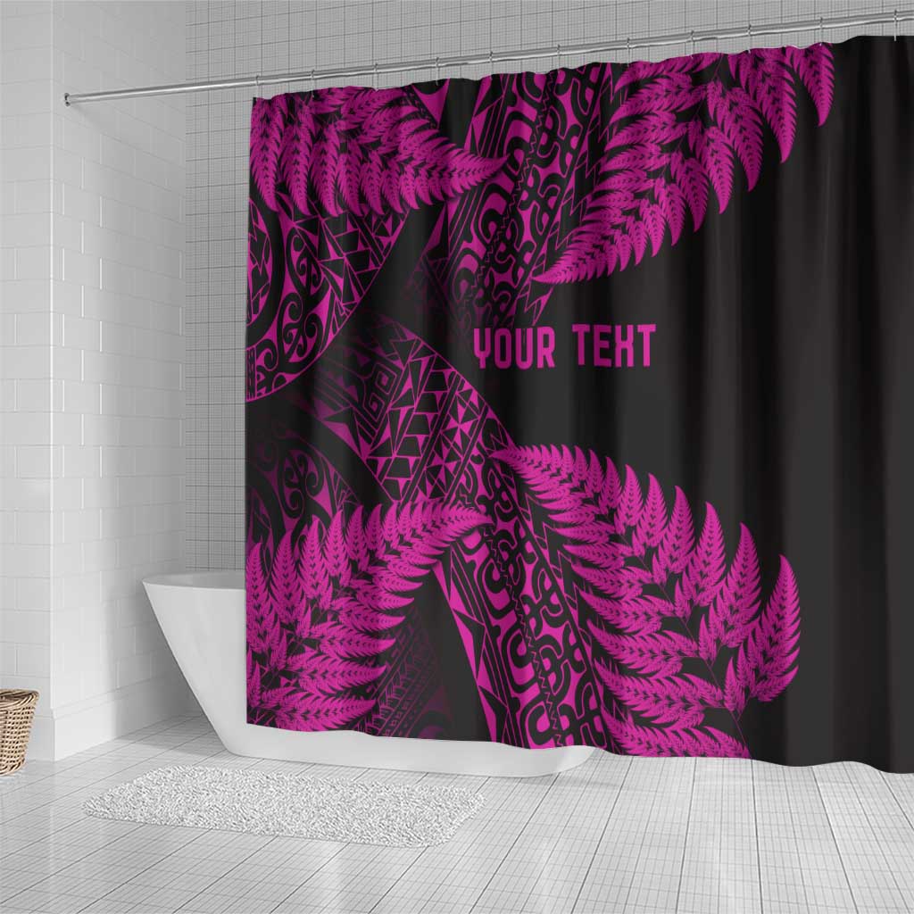 New Zealand Rugby Pacific Personalised Shower Curtain All Pink Maori Pasifika Fern Pattern