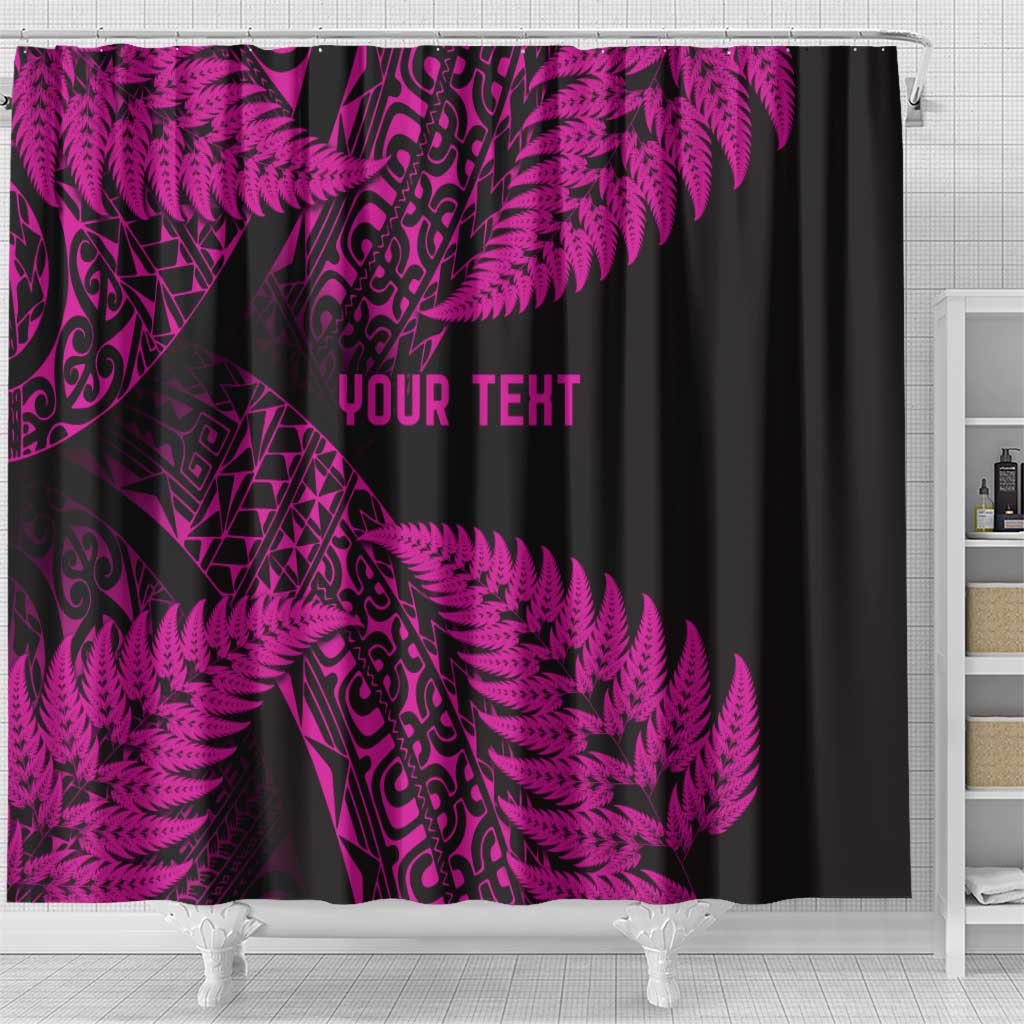 New Zealand Rugby Pacific Personalised Shower Curtain All Pink Maori Pasifika Fern Pattern