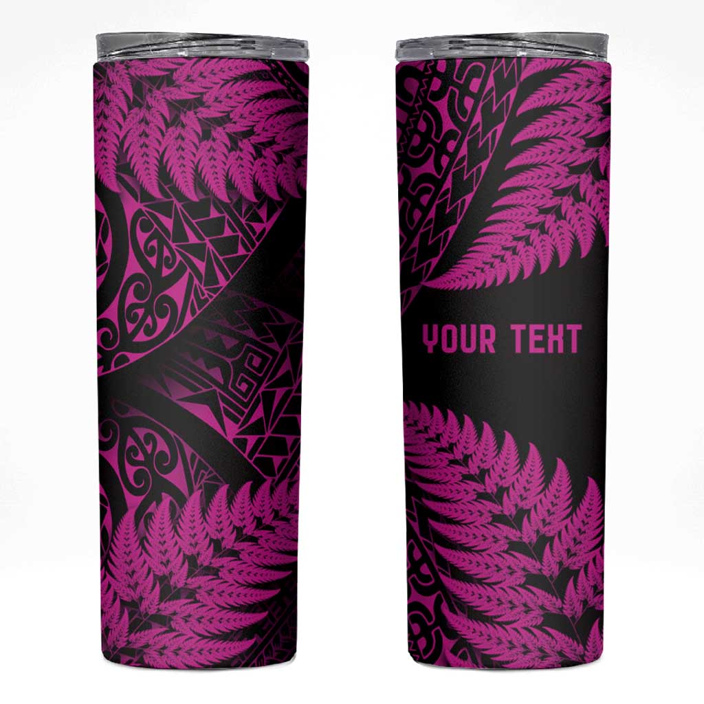 New Zealand Rugby Pacific Personalised Skinny Tumbler All Pink Maori Pasifika Fern Pattern LT9 Pink - Polynesian Pride