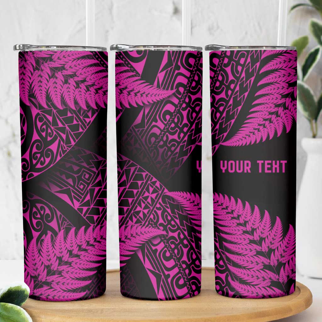 New Zealand Rugby Pacific Personalised Skinny Tumbler All Pink Maori Pasifika Fern Pattern LT9 - Polynesian Pride