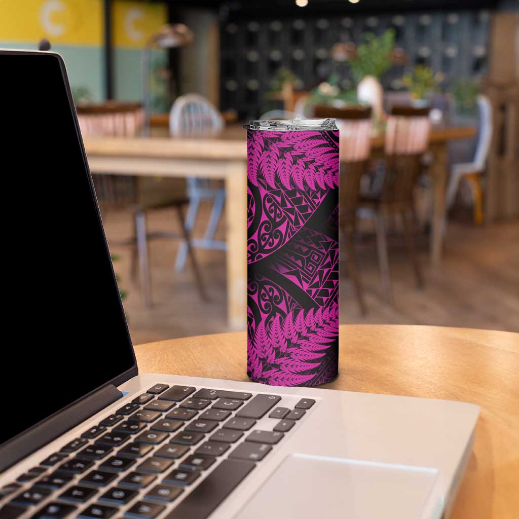 New Zealand Rugby Pacific Personalised Skinny Tumbler All Pink Maori Pasifika Fern Pattern LT9 - Polynesian Pride