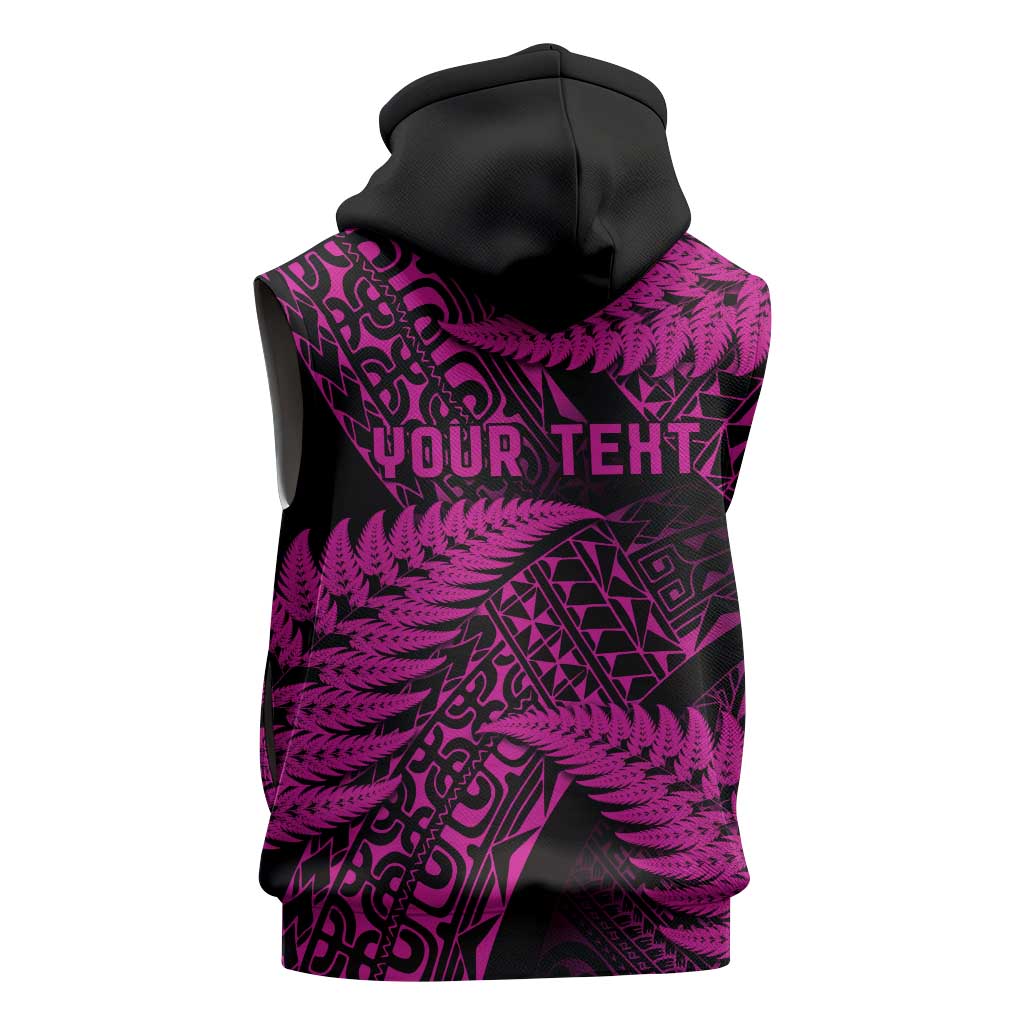 New Zealand Rugby Pacific Personalised Sleeveless Hoodie All Pink Maori Pasifika Fern Pattern - Polynesian Pride