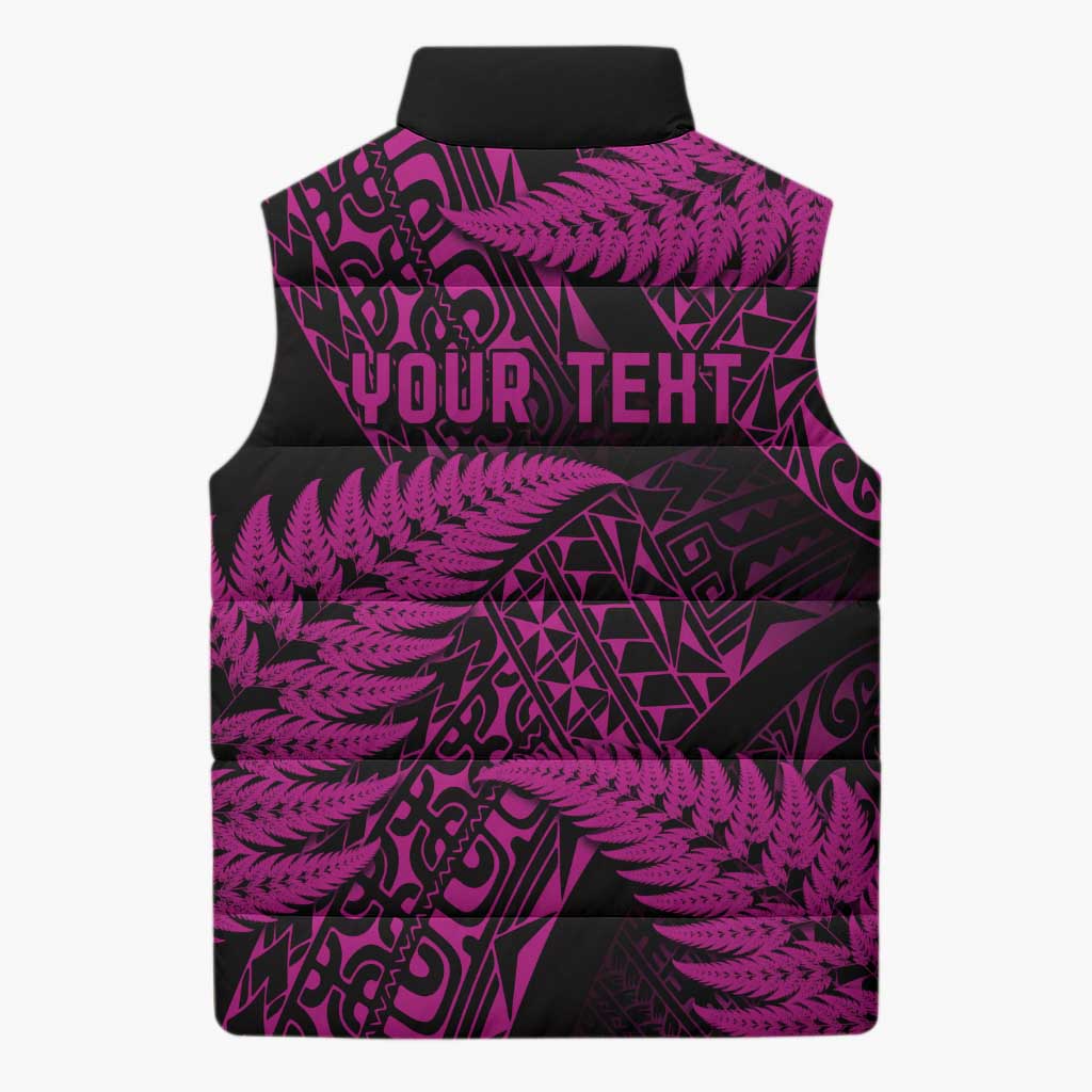 New Zealand Rugby Pacific Personalised Sleeveless Puffer Jacket All Pink Maori Pasifika Fern Pattern - Polynesian Pride