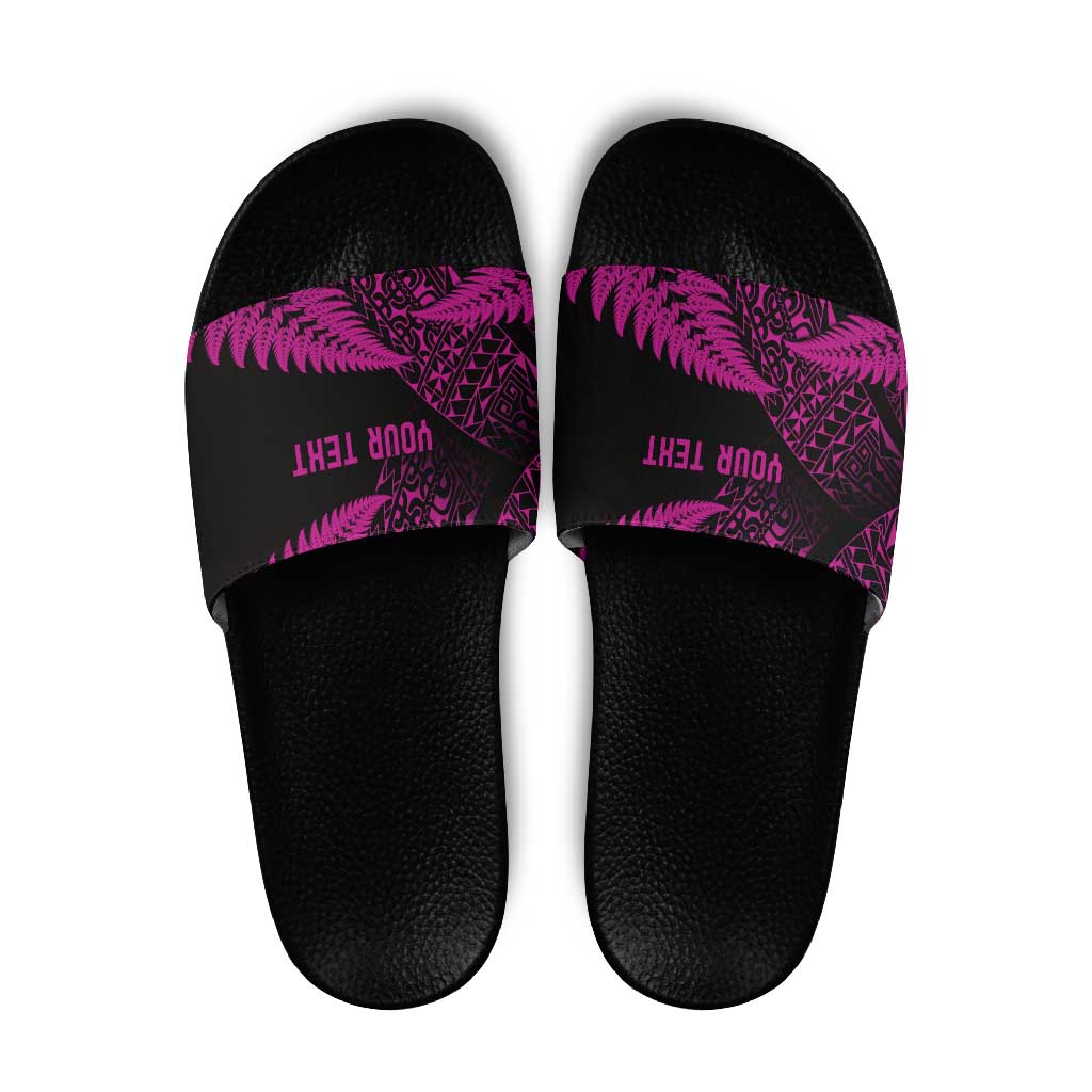 New Zealand Rugby Pacific Personalised Slide Sandals All Pink Maori Pasifika Fern Pattern - Polynesian Pride