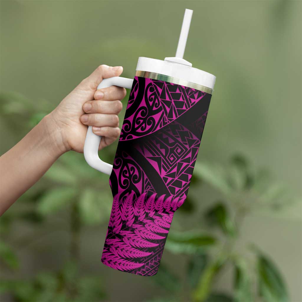 New Zealand Rugby Pacific Personalised Tumbler With Handle All Pink Maori Pasifika Fern Pattern