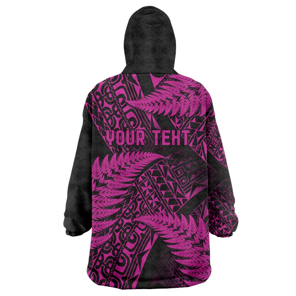 New Zealand Rugby Pacific Personalised Wearable Blanket Hoodie All Pink Maori Pasifika Fern Pattern