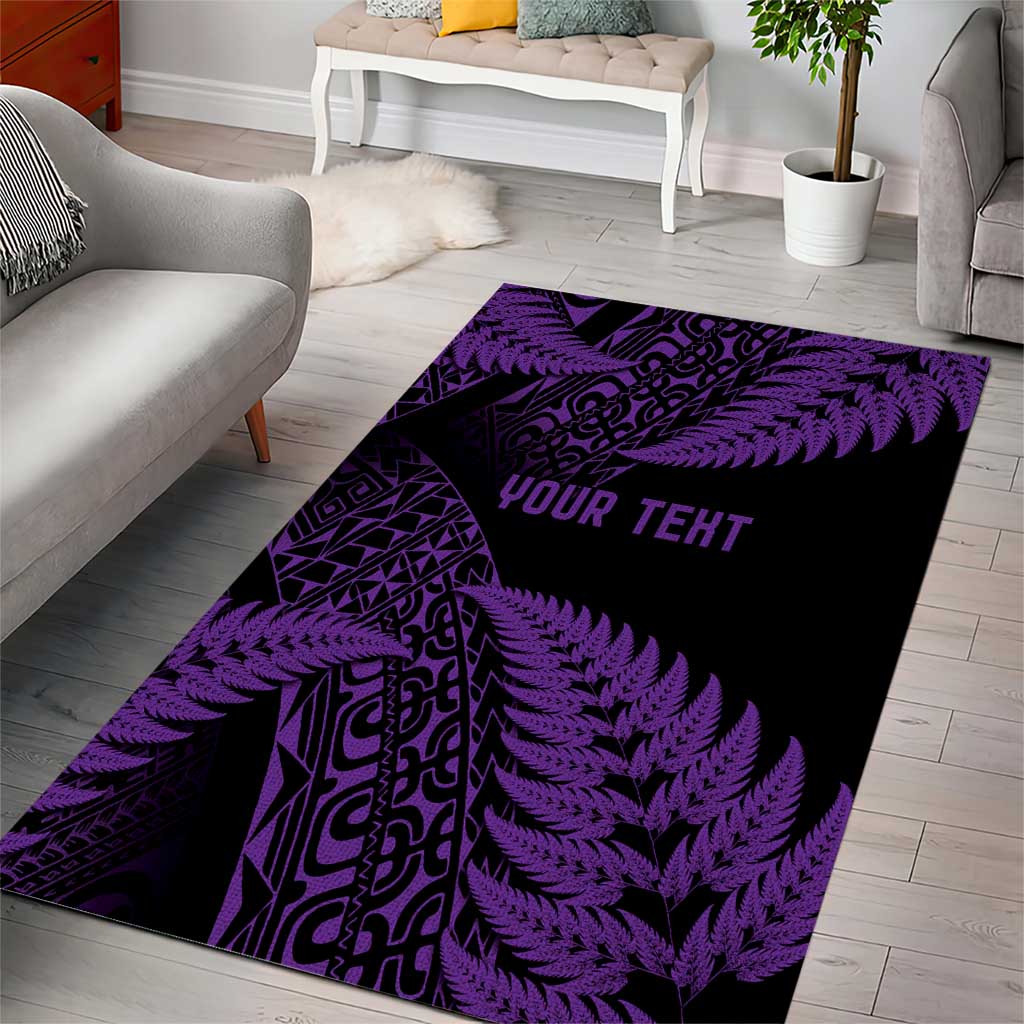 New Zealand Rugby Pacific Personalised Area Rug All Purple Maori Pasifika Fern Pattern