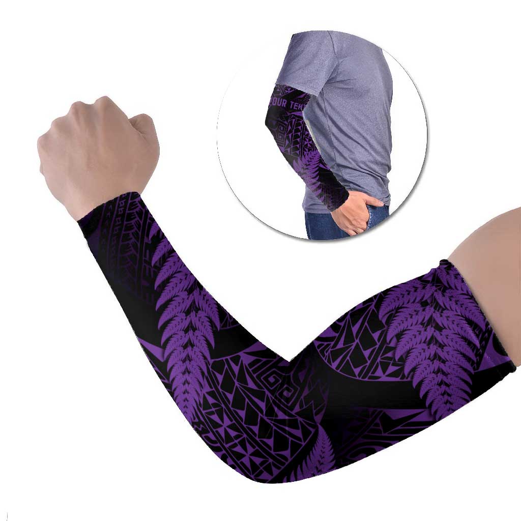 New Zealand Rugby Pacific Personalised Arm Sleeves All Purple Maori Pasifika Fern Pattern - Polynesian Pride