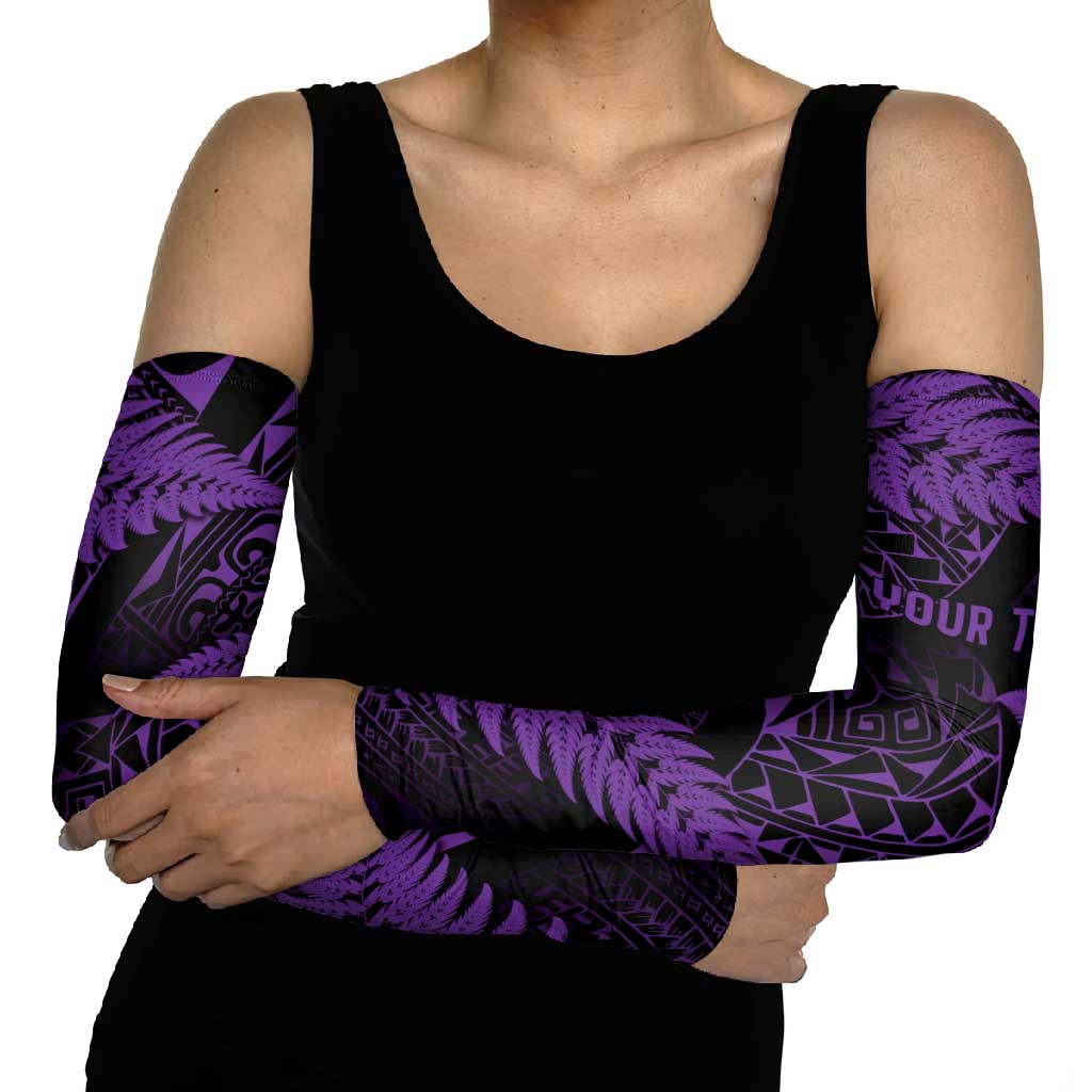 New Zealand Rugby Pacific Personalised Arm Sleeves All Purple Maori Pasifika Fern Pattern - Polynesian Pride