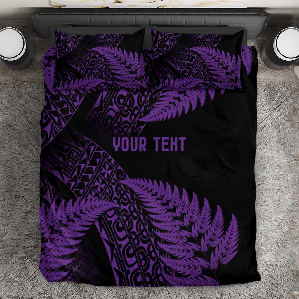 New Zealand Rugby Pacific Personalised Bedding Set All Purple Maori Pasifika Fern Pattern
