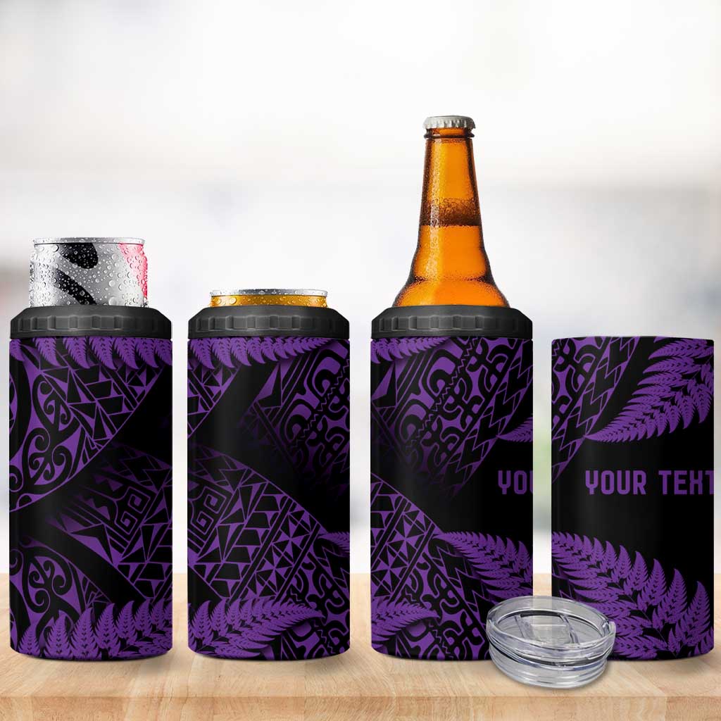 New Zealand Rugby Pacific Personalised 4 in 1 Can Cooler Tumbler All Purple Maori Pasifika Fern Pattern