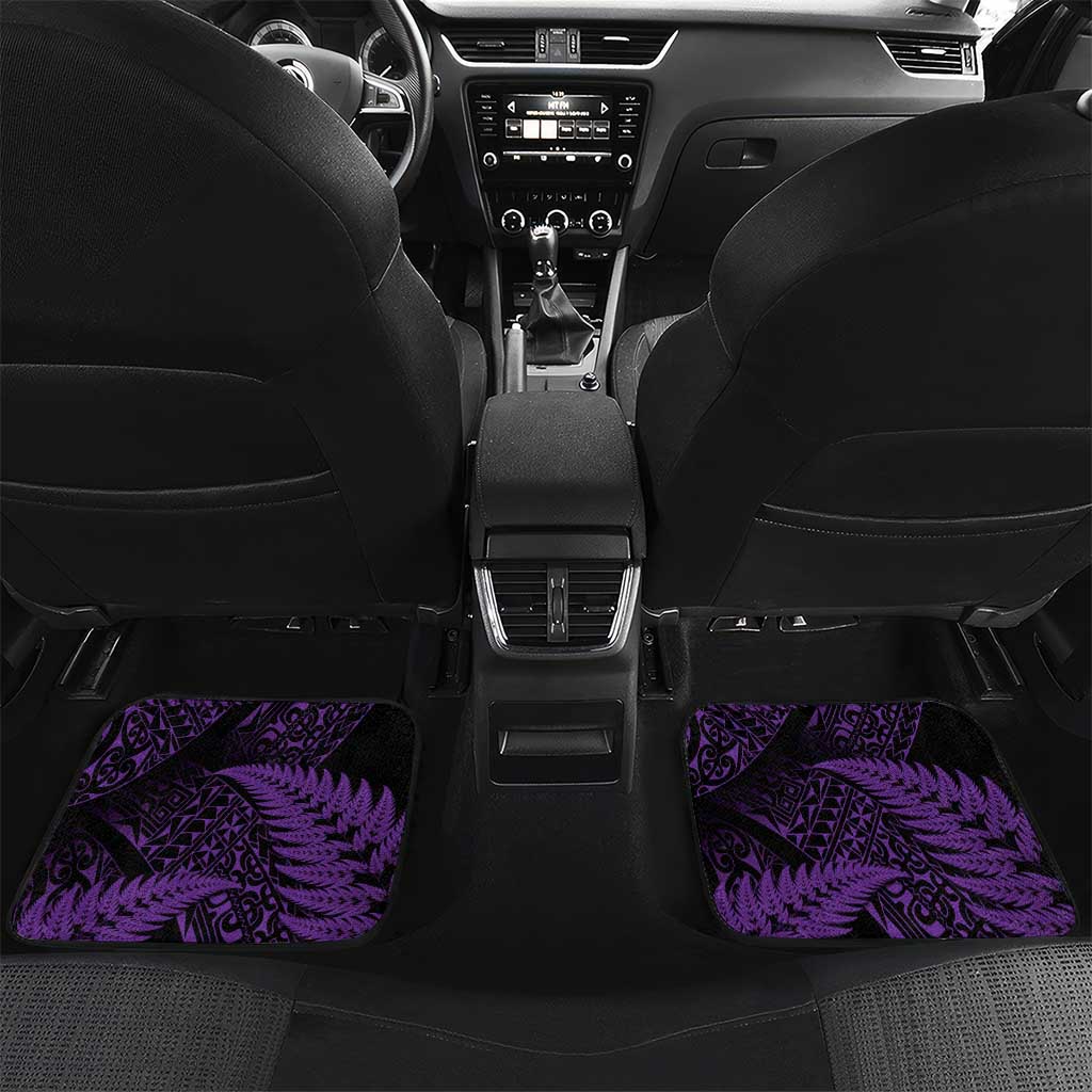 New Zealand Rugby Pacific Personalised Car Mats All Purple Maori Pasifika Fern Pattern