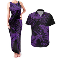 New Zealand Rugby Pacific Personalised Couples Matching Tank Maxi Dress and Hawaiian Shirt All Purple Maori Pasifika Fern Pattern LT9 Purple - Polynesian Pride