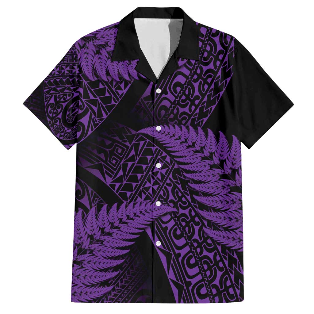 New Zealand Rugby Pacific Personalised Family Matching Long Sleeve Bodycon Dress and Hawaiian Shirt All Purple Maori Pasifika Fern Pattern