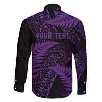 New Zealand Rugby Pacific Personalised Family Matching Long Sleeve Bodycon Dress and Hawaiian Shirt All Purple Maori Pasifika Fern Pattern