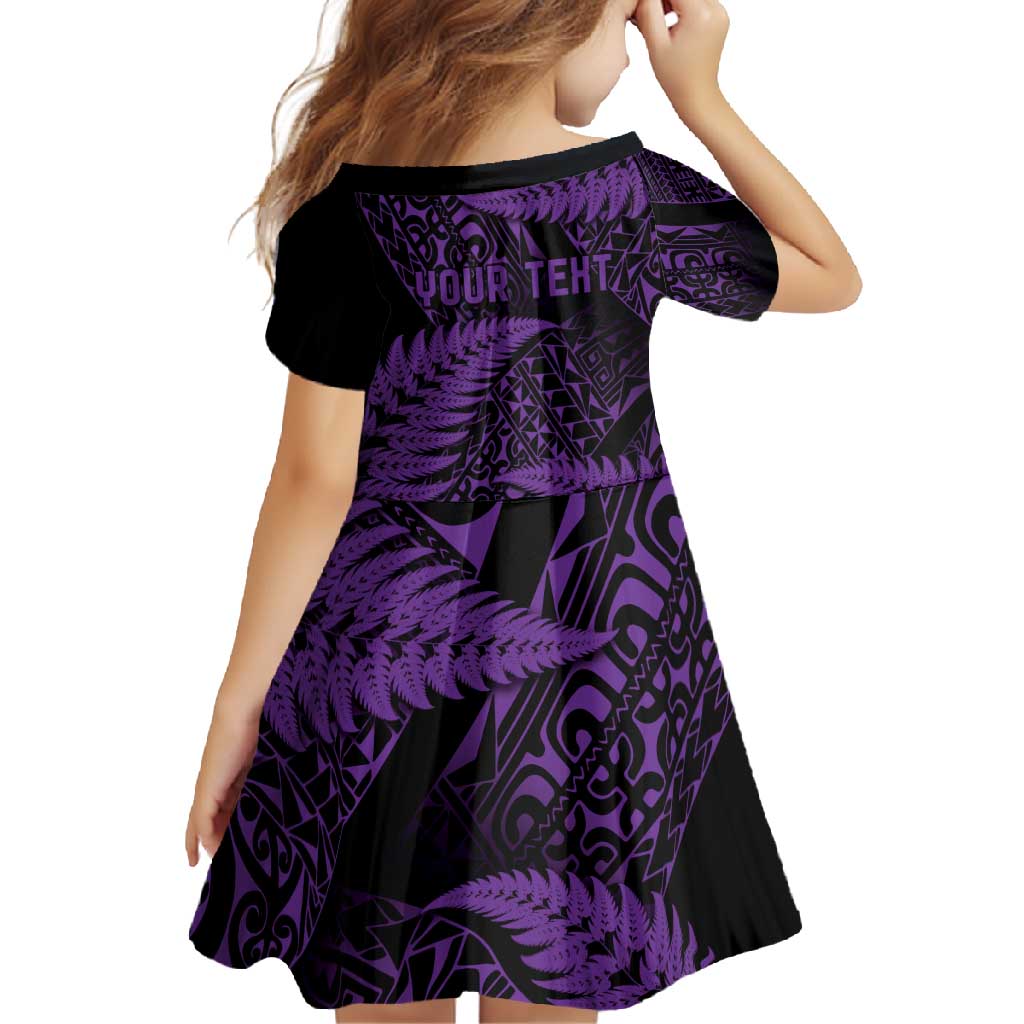 New Zealand Rugby Pacific Personalised Family Matching Mermaid Dress and Hawaiian Shirt All Purple Maori Pasifika Fern Pattern LT9 - Polynesian Pride