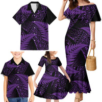 New Zealand Rugby Pacific Personalised Family Matching Mermaid Dress and Hawaiian Shirt All Purple Maori Pasifika Fern Pattern LT9 - Polynesian Pride
