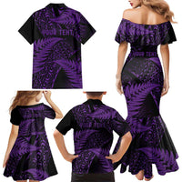 New Zealand Rugby Pacific Personalised Family Matching Mermaid Dress and Hawaiian Shirt All Purple Maori Pasifika Fern Pattern LT9 - Polynesian Pride