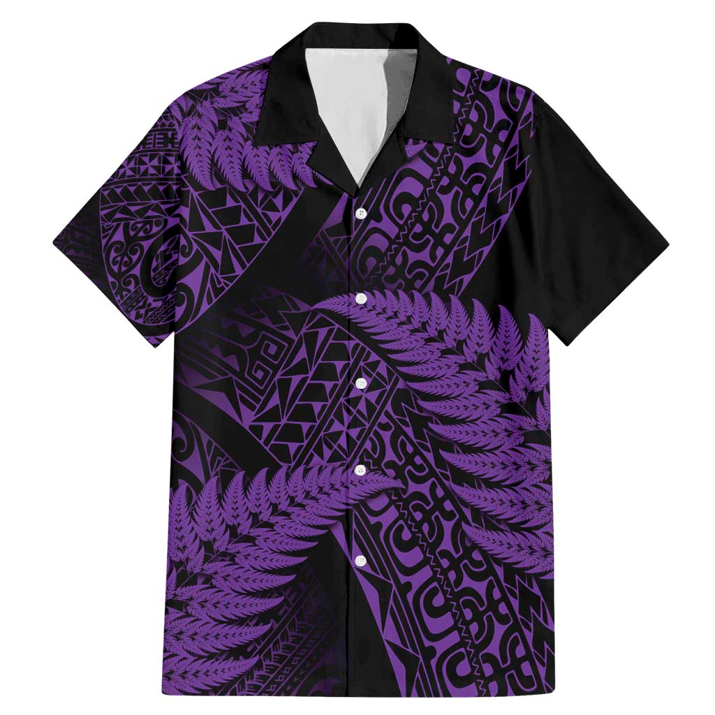 New Zealand Rugby Pacific Personalised Family Matching Mermaid Dress and Hawaiian Shirt All Purple Maori Pasifika Fern Pattern LT9 Dad's Shirt - Short Sleeve Purple - Polynesian Pride