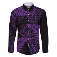 New Zealand Rugby Pacific Personalised Family Matching Mermaid Dress and Hawaiian Shirt All Purple Maori Pasifika Fern Pattern LT9 Dad's Shirt - Long Sleeve Purple - Polynesian Pride