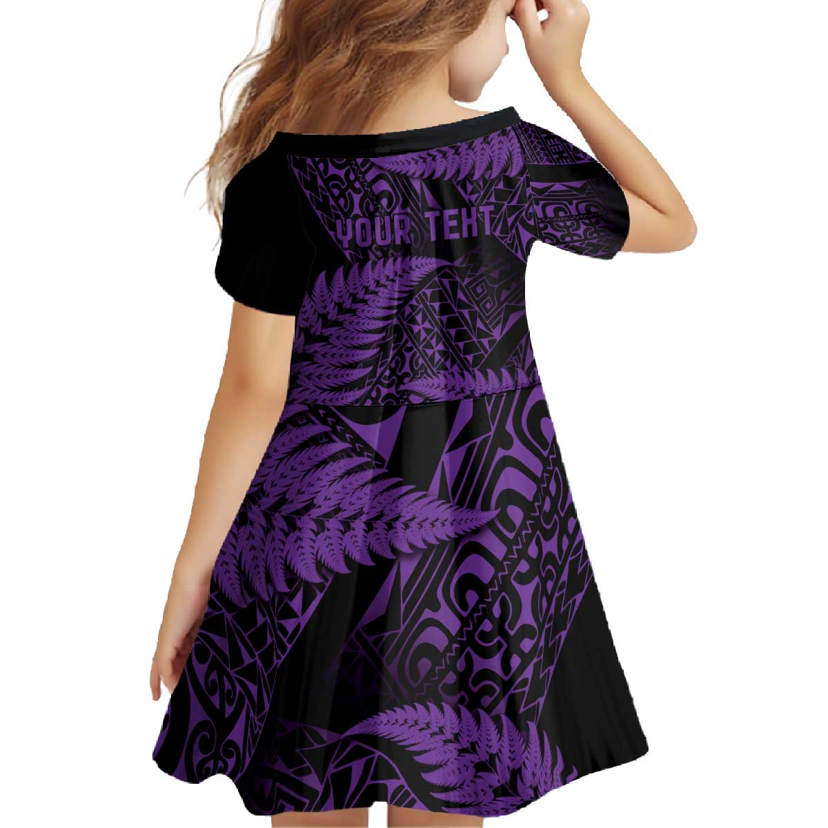 New Zealand Rugby Pacific Personalised Family Matching Off The Shoulder Long Sleeve Dress and Hawaiian Shirt All Purple Maori Pasifika Fern Pattern LT9 - Polynesian Pride