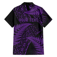 New Zealand Rugby Pacific Personalised Family Matching Off Shoulder Short Dress and Hawaiian Shirt All Purple Maori Pasifika Fern Pattern LT9 - Polynesian Pride